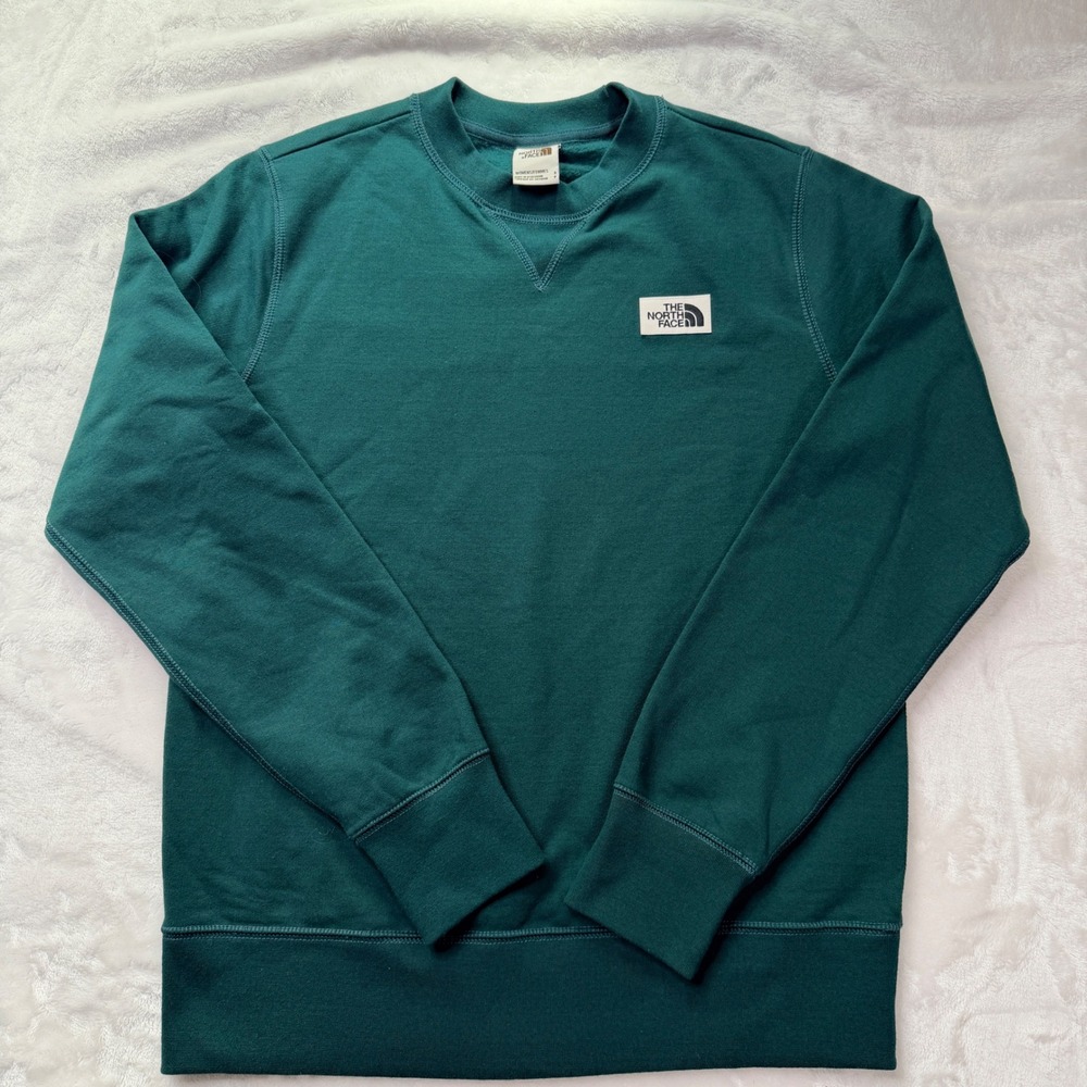 The North Face Forest Green Heritage Patch crew Sweatshirt Small hiking, NWOT